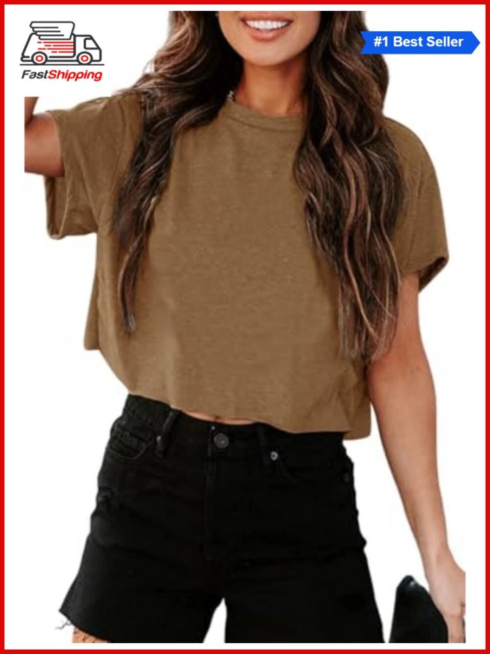 ✨ Women's Cropped T-Shirt Crew Neck Loose Fit Short Sleeve Drop Shoulder Summer